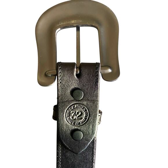 VTG Western Acorn Tooled Sz 32” Dark Brown Gun Metal Buckle Rhinestone Bling - Picture 7 of 12